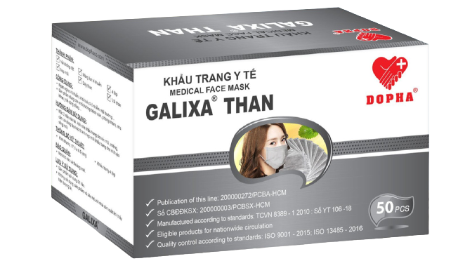 Khẩu trang y tế galixa than dopha (hộp/50cái)