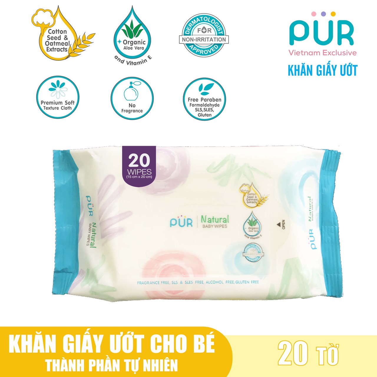 Khăn giấy ướt cho bé sơ sinh chiết xuất nha đam Organic Pur natural (g/20m)