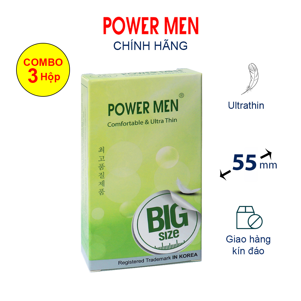 Bao cao su siêu mỏng Power Men size lớn 55mm Psc (Lốc/3H/12c)