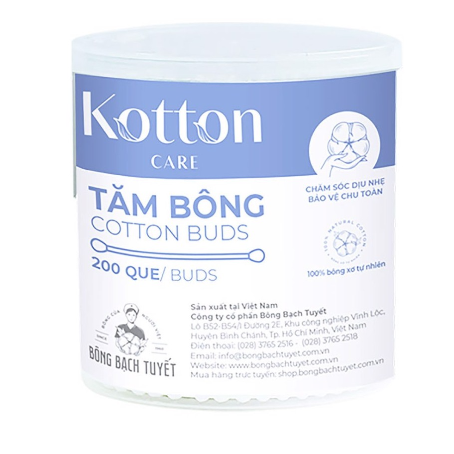 Tăm bông cotton buds bạch tuyết (hũ tròn/200 que)-1