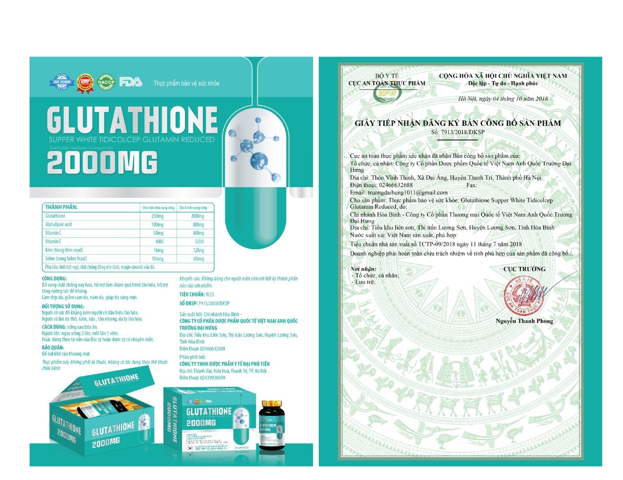 Viên uống đẹp da Glutathione 2000mg Trường Đại Hưng (Chai 30 viên)