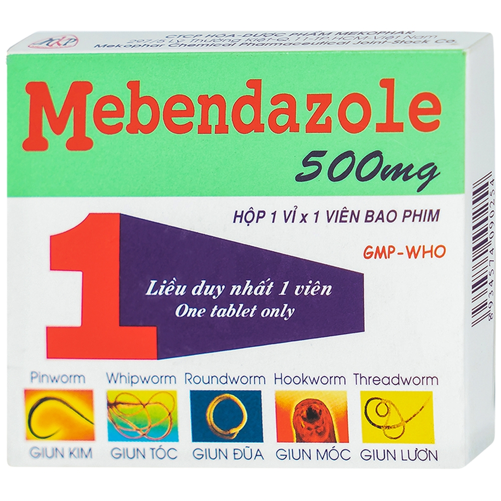 Mebendazole 500mg mekophar (lốc/50hộp/1viên nén)