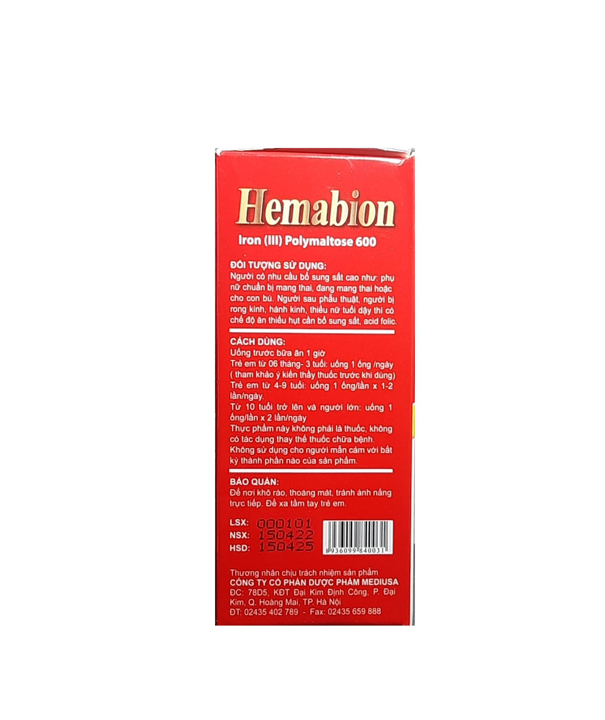 Siro sắt Hemabion Mediusa (h/20o/10ml)-4