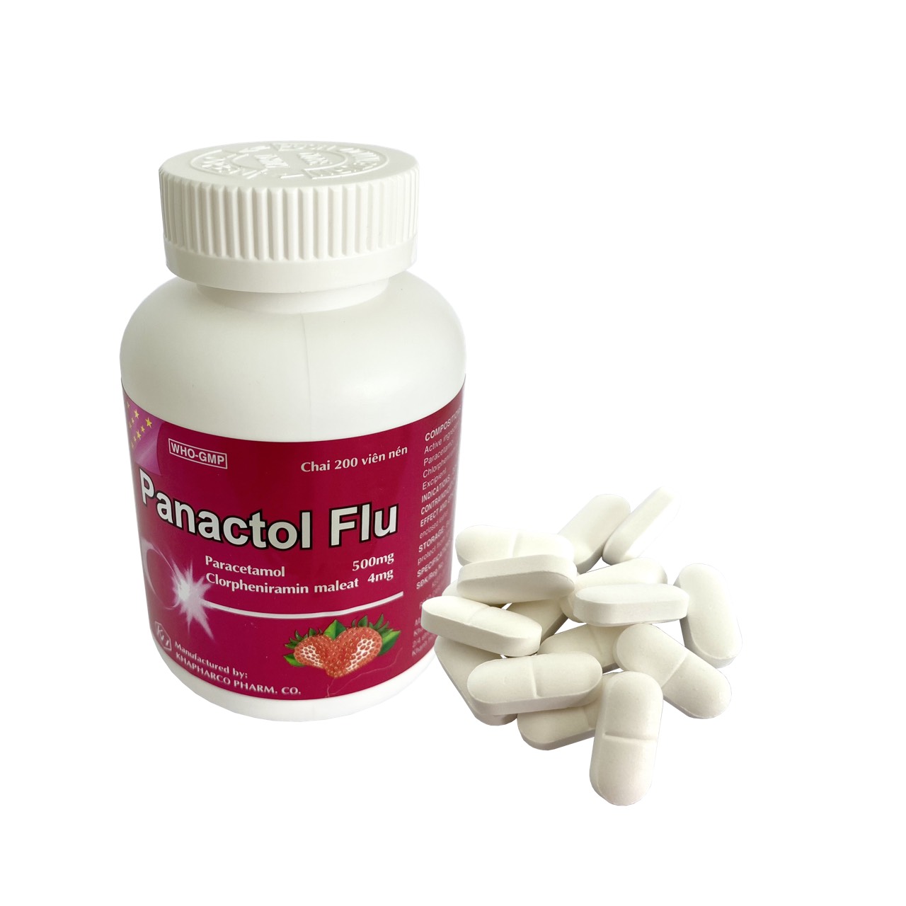 Panactol Flu Paracetamol 500mg Khapharco (C/200 viên nén, mùi dâu ngọt)