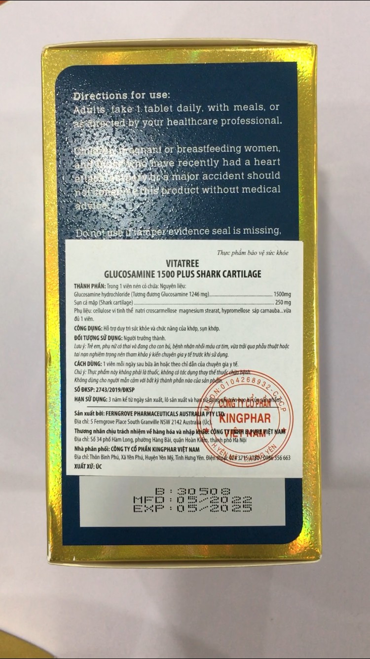 Hỗ Trợ Xương Khớp Glucosamine 1500mg Kết Hợp Sụn Cá Mập Vitatree (c/80V)-1