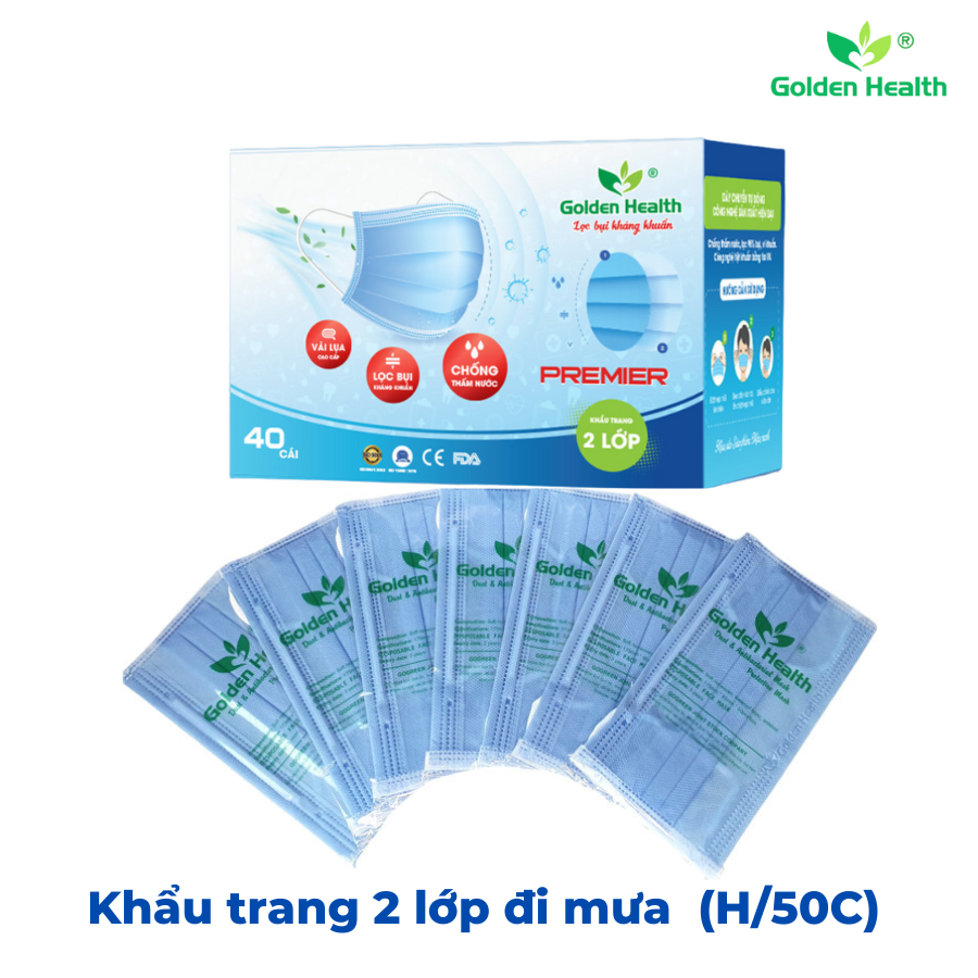 Khẩu Trang Y Tế 2 lớp xanh đi mưa Golden Health (H/40c)-2