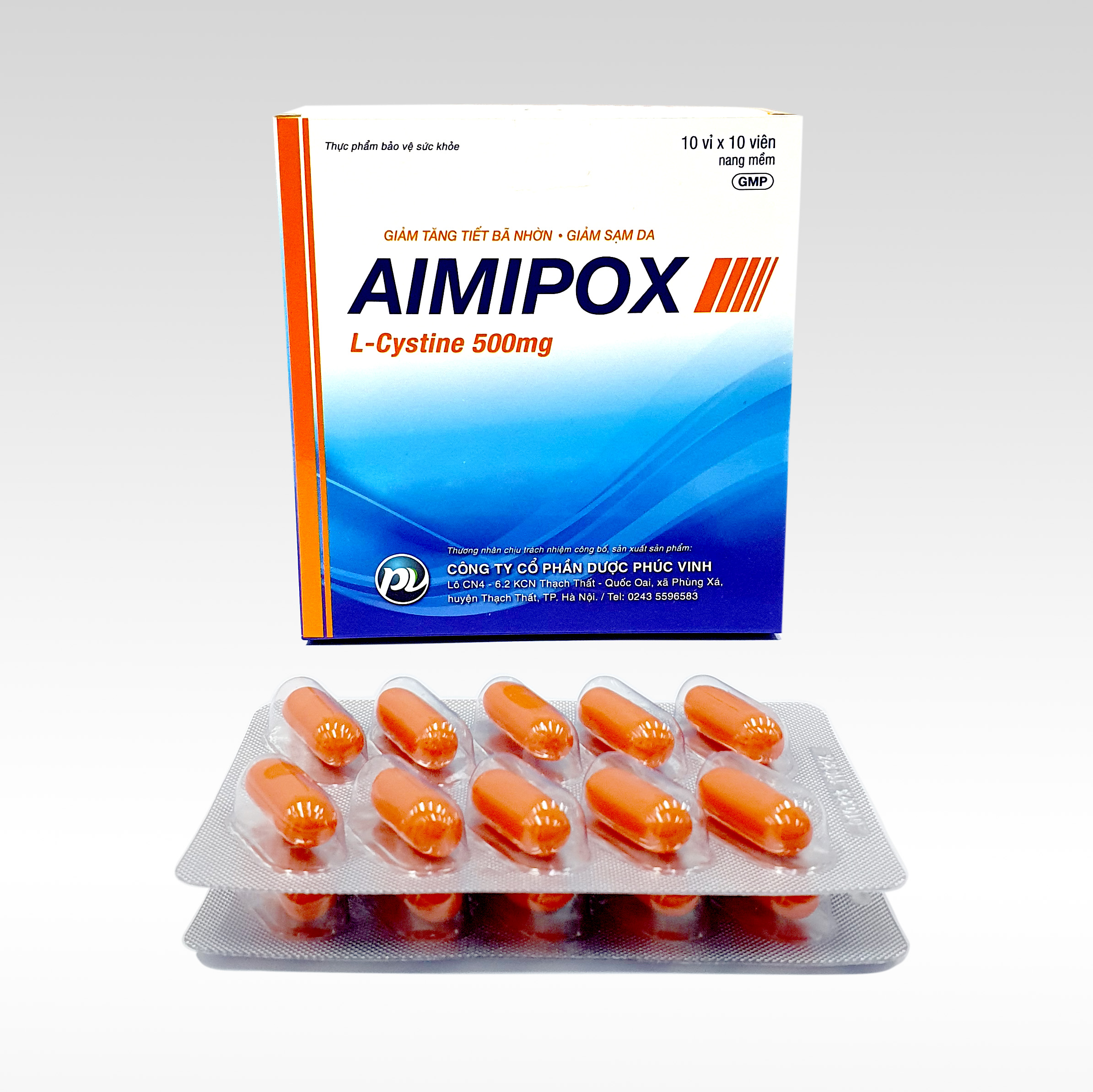 Giảm tiết bã nhờn, sạm da aimipox L Cystine 500mg Phúc Vinh (H/100V)