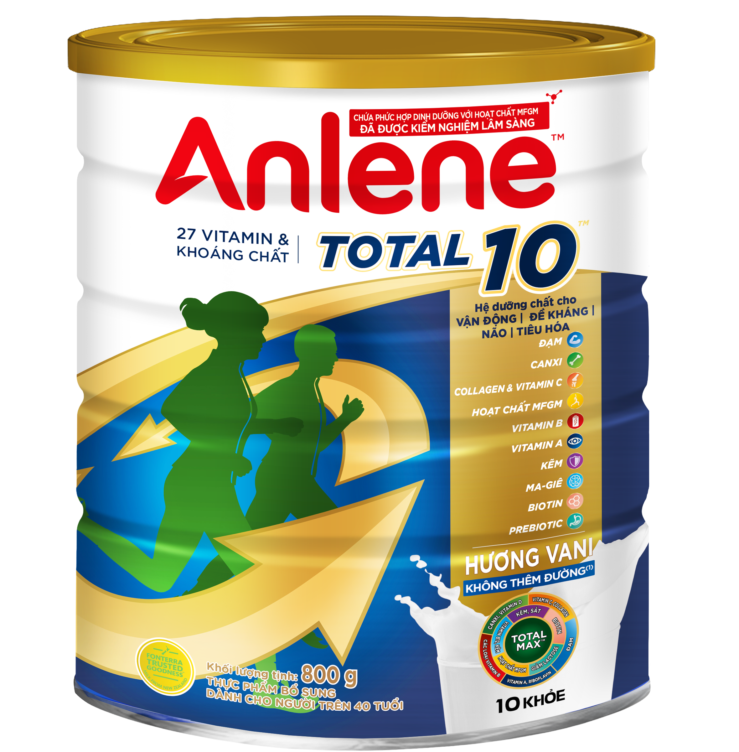 Sữa bột bổ sung vitamin và khoáng chất anlene total 10 hương vani fonterra (h/800gr)