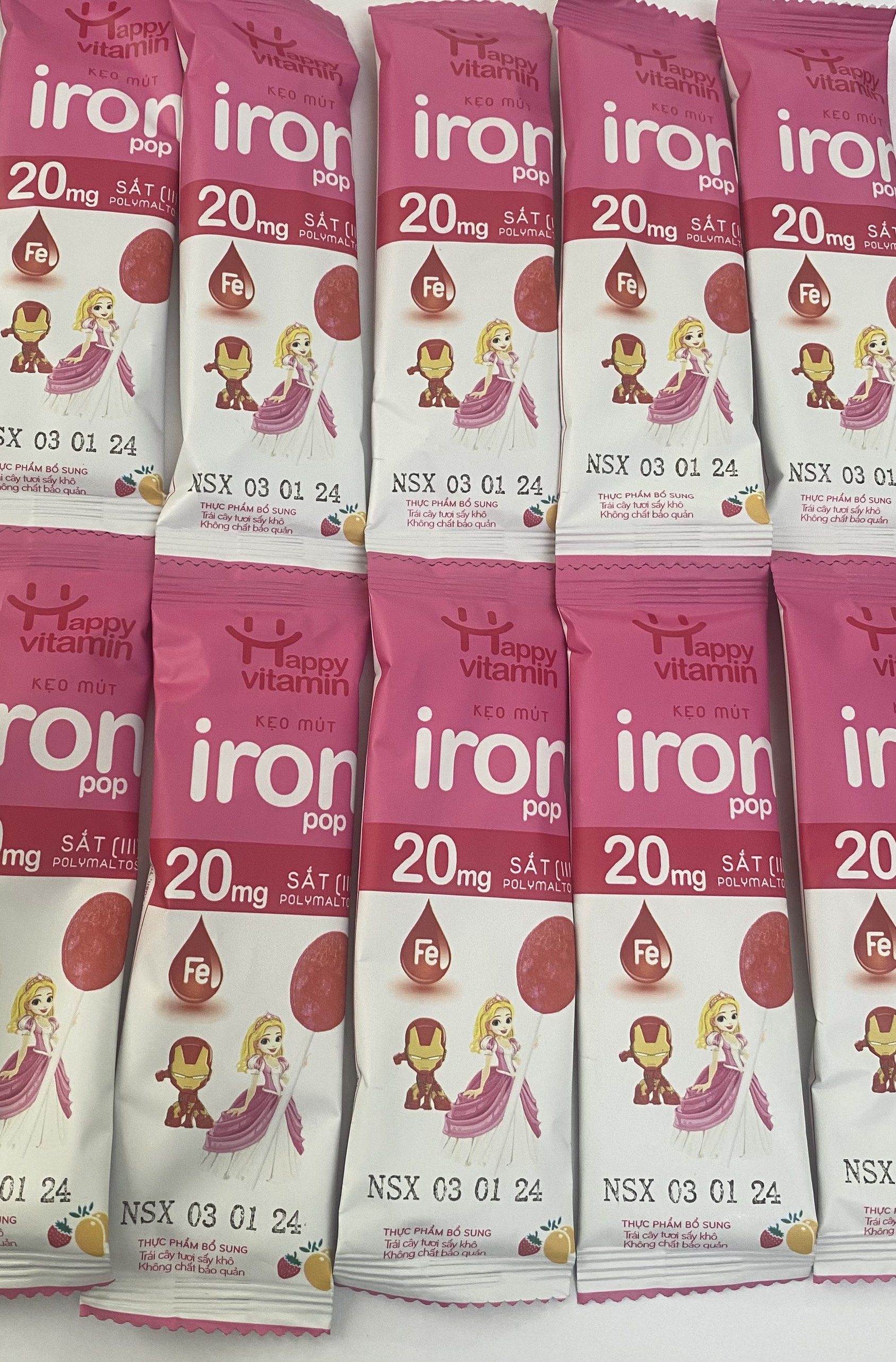 Kẹo mút bổ sung sắt iron pop happy vitamin (dây/10c)