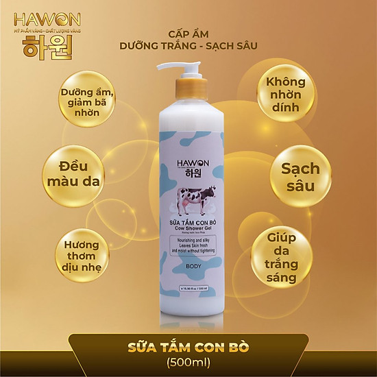 Sữa tắm con bò dưỡng sáng da Hawon (c/500ml)-1