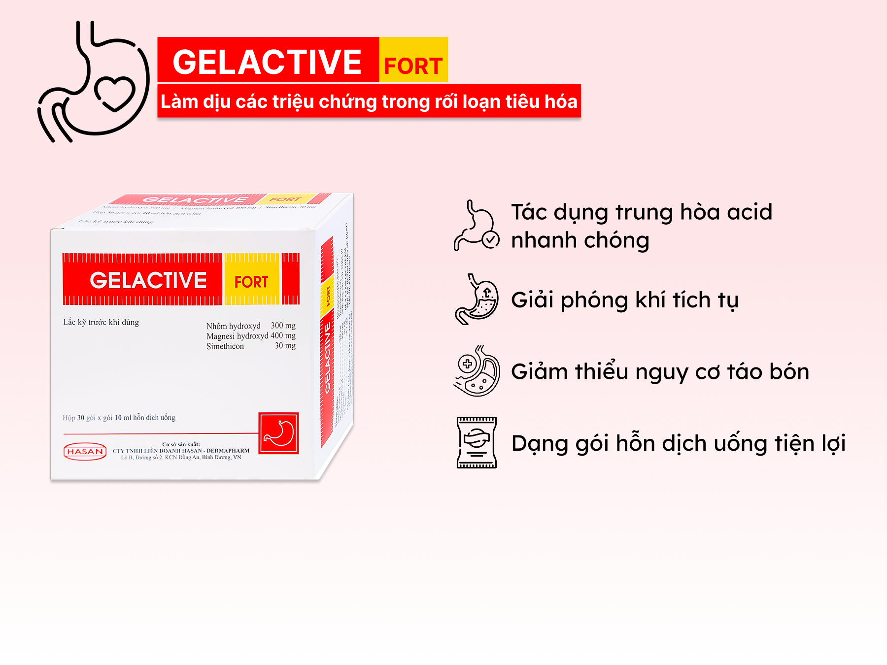 Thuốc điều trị chướng bụng Gelactive Fort (Hộp 30 gói) - Giá Tốt, Chính ...