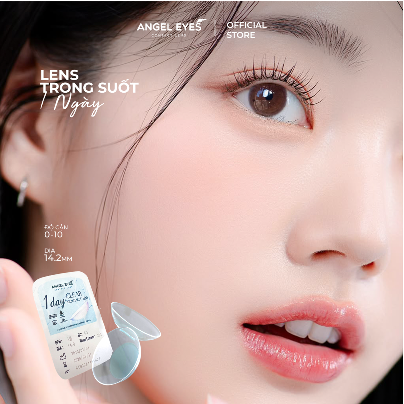 Kính áp tròng cận 1 độ trong suốt dùng 1 ngày Angel Eyes (Vỉ 1 cái ...